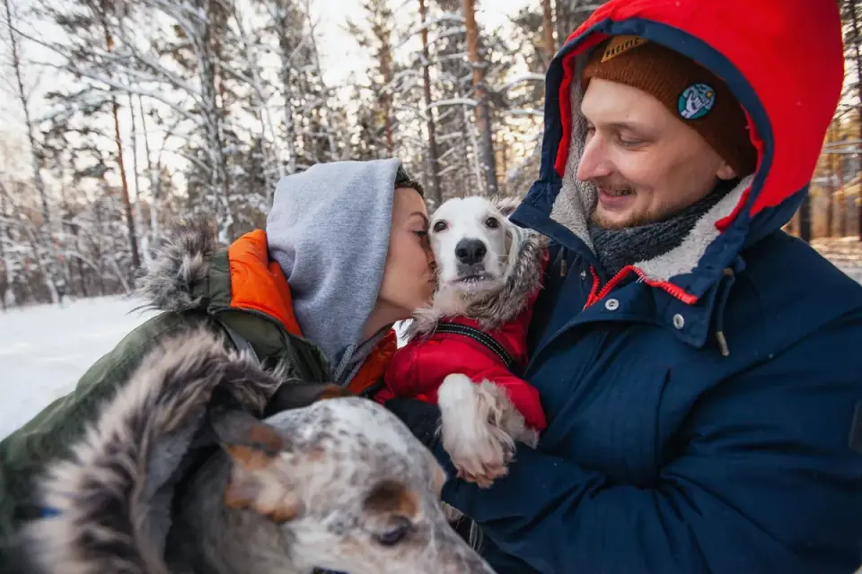 A veterinarian and dog owner reviewing a supplement label together