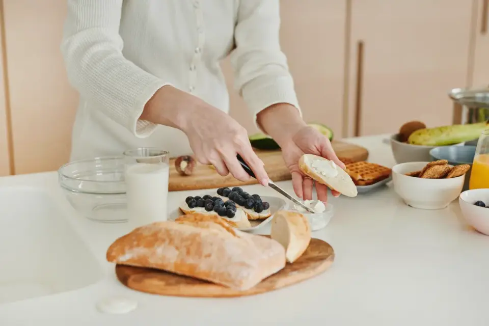 Dog owner preparing a meal